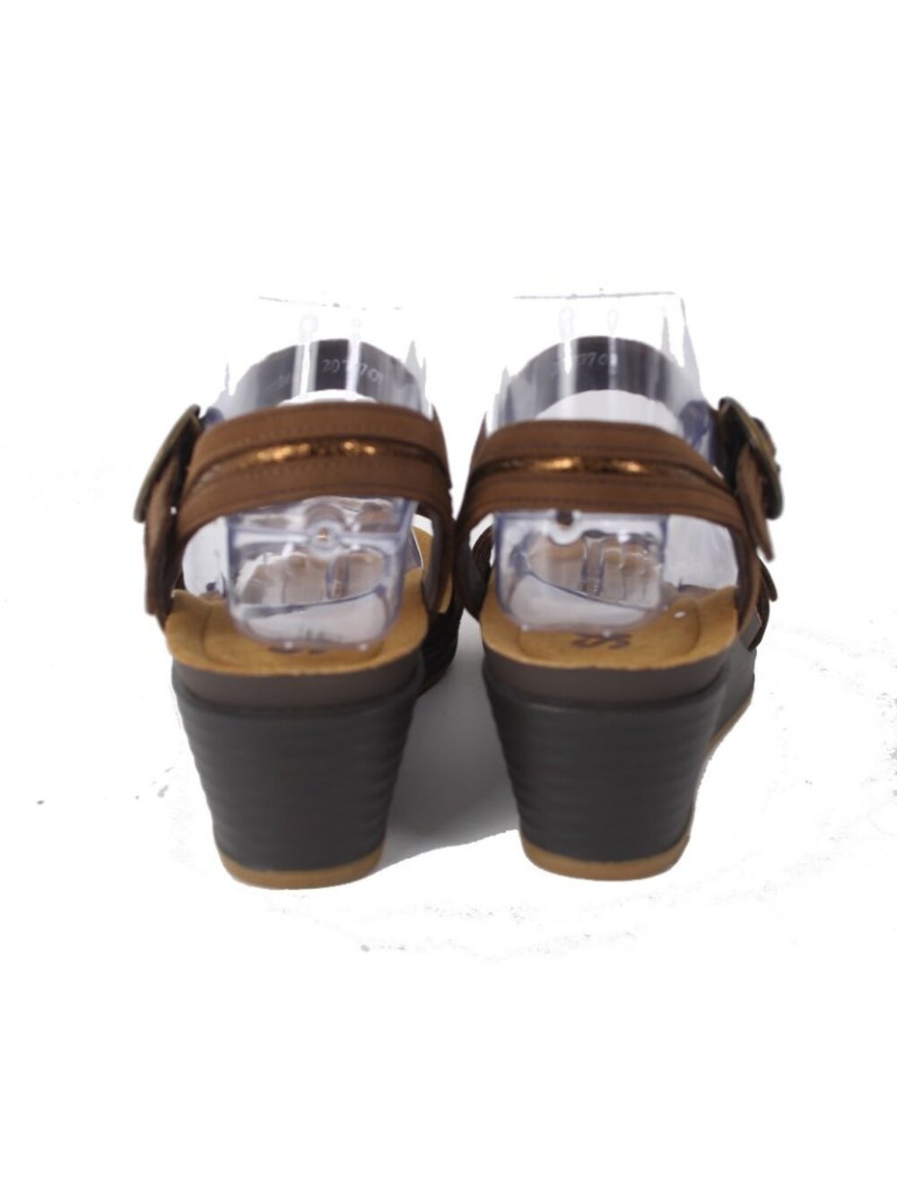 SAS Wedge Sandals Sz 9.5 W Brown Bronze Buckle Open Toe Leather 2" Wedge Sandal - Picture 3 of 10